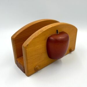 Vintage Red Apple Wood Napkin Holder: Handmade Canadian Cottage Decor